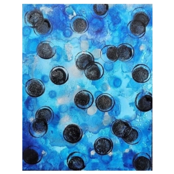 Hand Crafted Other - Hand Crafted Black and Blue Abstract Design 11x14 Inches Canvas Painting